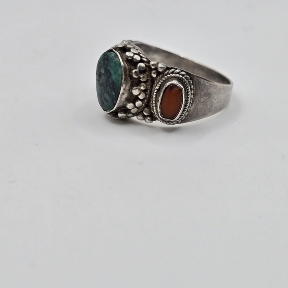 Navajo Chrysocolla & red jasper accent stone Silver Ring Size 9 - Picture 3 of 7